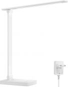 Lepro Schreibtischlampe, LED Tischlampe Dimmbar, Nachttischlampe 800LM 3 Farben und 5 Helligkeitsstufen, Tageslichtlampe Augenschutz, Tischleuchte, Schreibtisch Lampe für Kinder, Büro, Weiß