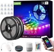 Lepro Smart LED Strip 10M(5M*2) Musiksteuerung, Wifi LED Streifen RGB Dimmbar, Wlan LED Band,Superhell Lichtband Selbstklebend, Lichterkette mit Fernbedienung, Kompatibel mit Alexa, App, Google Home