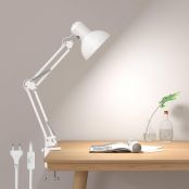 Lepro Schreibtischlampe Retro, Klemmbare Tischlampe E27, LED Büro Leselampe Nachttischlampe Verstellbare, Gelenk-Arm, schwenkbar, Tageslichtlampe Schreibtisch leuchte, HxBxT: 38 x 15 x 27cm, Weiß