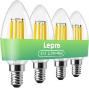 Lepro Energieklasse A E14 LED warmweiss Lampe 2.2W 470 Lumen C35 2700K Warmweiß LED Glühbirne, entspricht 40W Glühlampe, 300° Abstrahlwinkel Nicht Dimmbar Energiesparlampe, 4er-Pack
