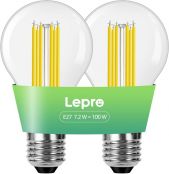 Lepro Energieklasse A E27 LED Warmweiss, 7.2W 1521 Lumen Glühbirne E27, Nicht Dimmbar, A60 Led Birne, 2700 Kelvin Warmweiß, 300° Abstrahlwinkel Energiesparlampe, ersetzt 100W Leuchtmittel, 2 Stück