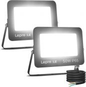 Lepro 50W LED Strahler Außen 2 Stücke, 4250LM Superhell Außenstrahler, IP65 Wasserdicht LED Fluter, 5000K Kaltweiß LED Scheinwerfer, Außenlampe für Garten, Innenhöfe, Garage, Hotel, Sportplatz