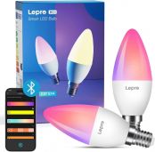 Lepro AI Smart Glühbirne BC1, E14 Smart LED Lampe 4.9W 470LM Dimmbar, Großes Sprachmodell LLM, Farbwechsel mit Musik Sync/Eingebautes Spracherkennung, Bluetooth Sofortige Kopplung, 2 Stück