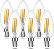Lepro Glühbirne E14 LED Kerze, 4.5W LED, Warmweiss, 6er Pack, 470 Lumen Filament, Classic Lampe Birnen in Kerzenform, 2700 Kelvin Warmweiß, Ersetzt 40 Watt, Edison Vintage