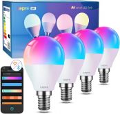 Lepro AI Smart Glühbirne BP1, G45 E14 LED Lampe Dimmbar 4.9W 470LM RGB+CCT, Personalisierter KI-Lichtdesigner mit Sprachsteuerung/Musik Sync, Kompatibel mit Alexa/Google, WiFi & Bluetooth, 4 Stück