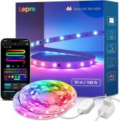 Lepro AI LED Streifen S1, MagicColor RGBIC 30M Smart LED Strip mit Personalisierter KI-Lichtdesigner, Musik-Sync, App-Steuerung kompatibel mit Alexa&Google Assistant, LED Lichterkette für Party&Gaming