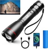 LE LED Taschenlampe Aufladbar USB, Extrem Hell 15000 Lux OSRAM P9 Taschenlampen, IPX4 Wasserdicht Zoombare Handlampe mit 5 Modi, Wiederaufladbare Taktische Taschenlampe für Camping, Outdoor, Wandern