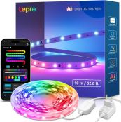 Lepro AI LED Streifen S1, MagicColor RGBIC 10M Smart LED Strip mit Personalisierter KI-Lichtdesigner, Musik-Sync, App-Steuerung kompatibel mit Alexa&Google Assistant, LED Lichterkette für Party&Gaming
