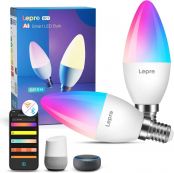 Lepro AI Smart Glühbirne BC1, 4.9W 470LM Glühbirne E14 Dimmbar, KI-Lichtdesign-Assistent, Warmweiß-Kaltweiß und RGB, Kompatibel mit Alexa/Google, Sprachsteuerung/Musik Sync, WiFi & Bluetooth, 2 Stück