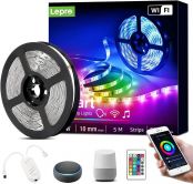 Lepro Smart LED Strip 5M Musiksteuerung,Wifi LED Streifen RGB Dimmbar, Wlan LED Band,Superhell Lichtband Selbstklebend,Farbwechsel Lichterkette mit Fernbedienung,Kompatibel mit Alexa,App,Google Home