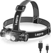 Lepro Kopflampe Stirnlampe Aufladbar, IP65 Superhell 1000 Lumen Abnehmbarer Led Stirnlampe, Kopfleuchte mit Rotlicht, 6 Beleuchtungsmodi für Camping, Sport, Angeln, Handwerk [inkl. USB C-Kabel]