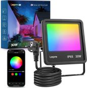 Lepro AI Smart 30W Led Strahler Außen F1, RGB Dimmbar Außenstrahler, Personalisierter KI-Lichtdesigner, Musik Sync/APP Sprachsteuerung, IP65 Wasserdicht Fluter für Garten, Kompatibel mit Alexa/Google