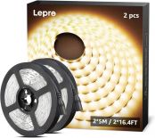Lepro LED Strip Warmweiss, 10M(5M*2) LED Streifen 12V Selbstklebend, Band jeder mit 300 Stück 2835 LEDs 2300 Lumen, 3000K Warmweiß Dimmbar Leiste, DIY Lichtband für Innen Heim Deko, Kein Netzteil