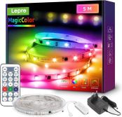 Lepro LED Strip 5M, LED Streifen Lichterkette MagicColor Musik mit Fernbedienung, Band Lichter, RGB Dimmbar Lichtleiste Light, Lichtband Leiste, Kette Bunt für Party Weihnachten Deko
