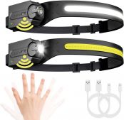 Lepro Stirnlampe Led Wiederaufladbar, Superhell 350 Lumen mit 5 Modi, 230°Weitwinkel Scheinwerfer mit Bewegungsmelder, 1200mAh Kopflampe, IP44 für Wandern Camping Joggen, 2 Stück [inkl. USB-C Kabel]