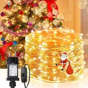 LE 10M LED Lichterkette aus Kupferdraht, 100 LEDs, Wasserdicht IP65, Strombetrieben mit Stecker, ideal für Weihnachtsdeko, Innen, Außen, Weihnachten Party usw. Warmweiß