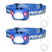 Lepro Stirnlampe LED Wiederaufladbar, 2000 Lux Superhell Kopflampe Stirnlampe mit Rotlicht und 6 Lichtmodi, IPX4 Wasserdicht Leicht Stirnleuchte, Ideal für Camping&Joggen, Blau