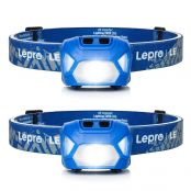 Lepro Stirnlampe, 1300 Lux LED XPG Kopflampe mit 6 Lichtmodi Scheinwerfer und Rotlicht, IPX4 spritzwassergeschütztes Gehäuse, Batteriebetrieben Stirnlampen, Ideal für Camping Joggen, Blau, 2 Stück
