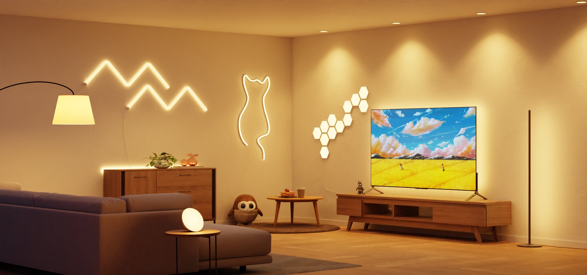 Stelle die Lichter auf warme Farbe ein.