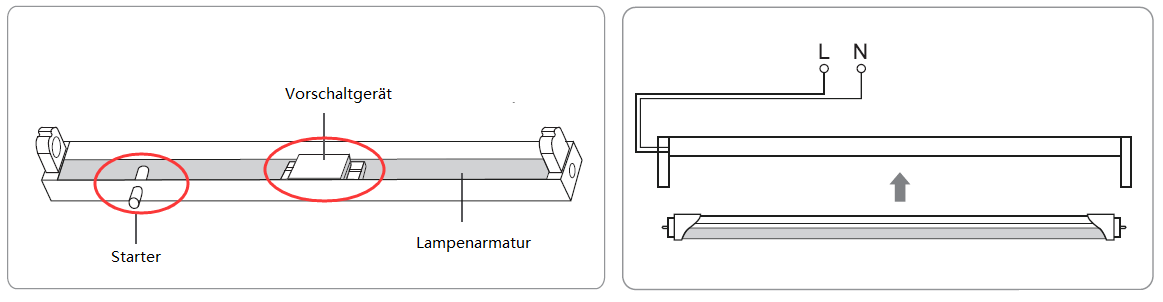 Installation zur 9W Kaltwei&szlig; T8 LED R&ouml;hren